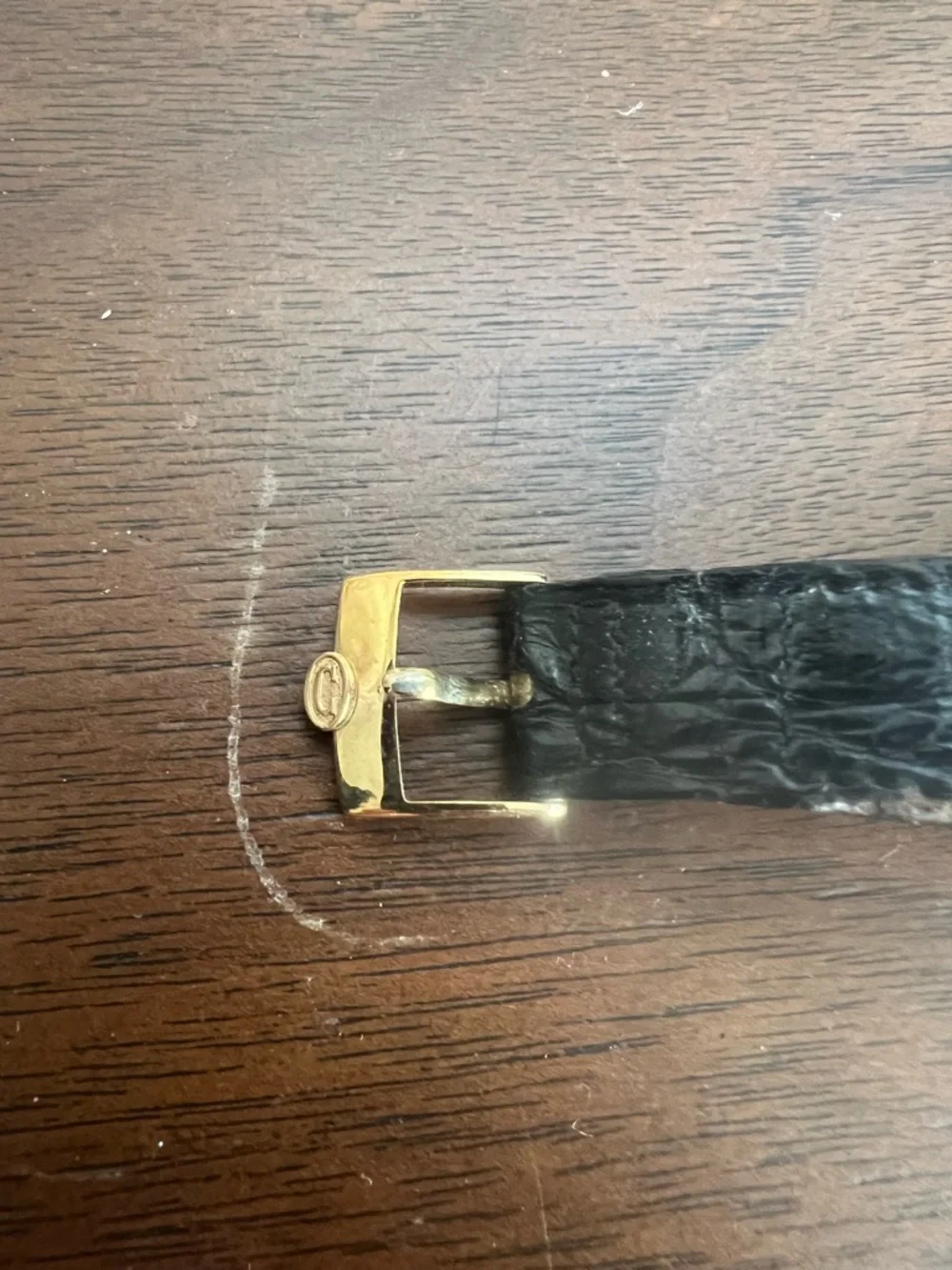 1980’s Vintage Tiffany & Co. Concord Gold Watch with Black Leather Strap